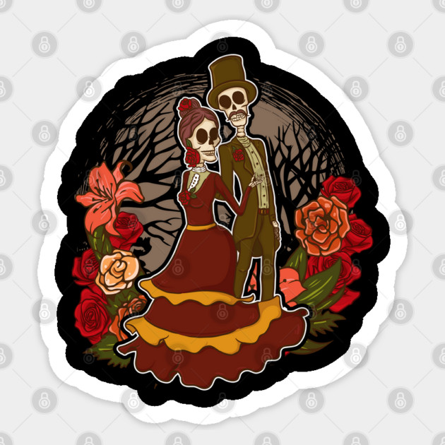 Sugar Skulls Romantic Skeletons Funny Day of Dead Halloween Sticker by creative