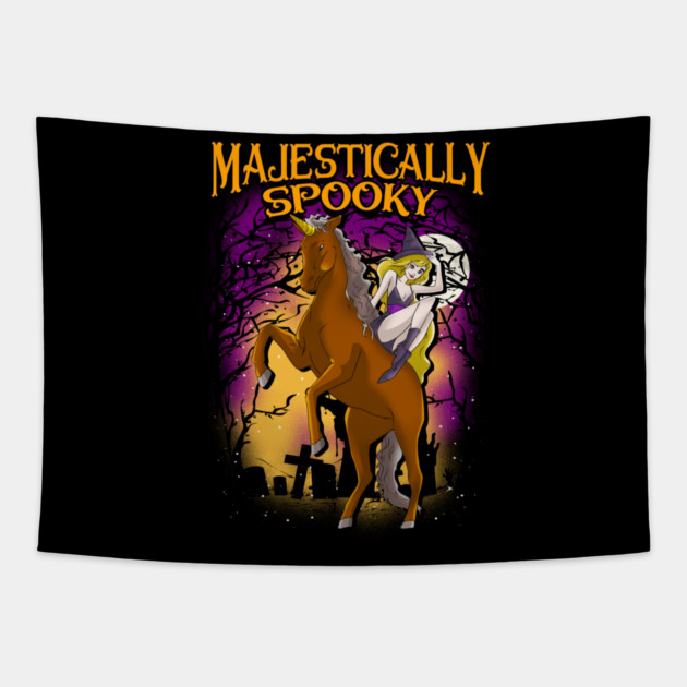 Majestically Spooky Witch & Unicorn Halloween Funny T-Shirt Tapestry by creative