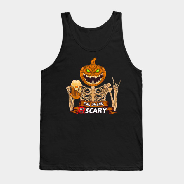 Eat, Drink & Be Scary Creepy Jack O Lantern Halloween Tank Top by creative