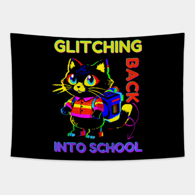 Back To School Glitch Cat Tapestry by The WYLD Tribe