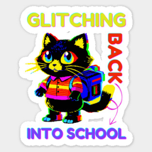 Back To School Glitch Cat Sticker