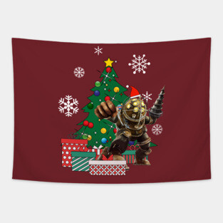 Big Daddy BioShock Around The Christmas Tree Tapestry