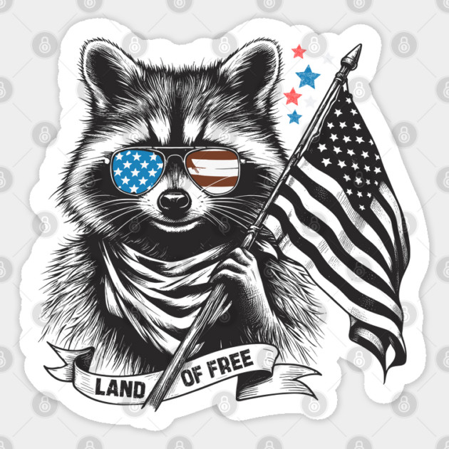 Funny Raccoon American Flag Sticker by JessArty