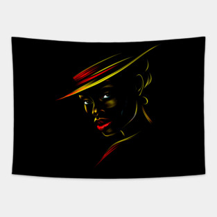 Black Woman Silhouette, Pan African Colors Tapestry