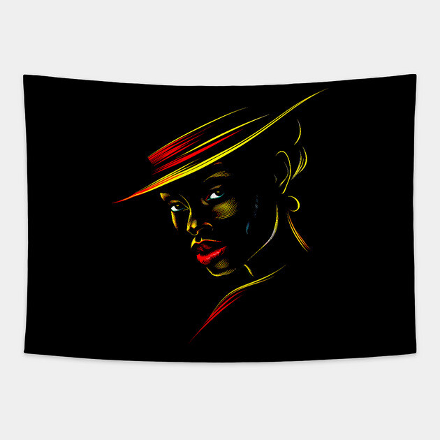 Black Woman Silhouette, Pan African Colors Tapestry by UrbanLifeApparel
