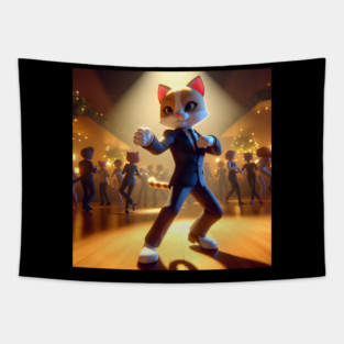 Fancy Felines: Sophisticated Cat Cutting a Rug Tapestry