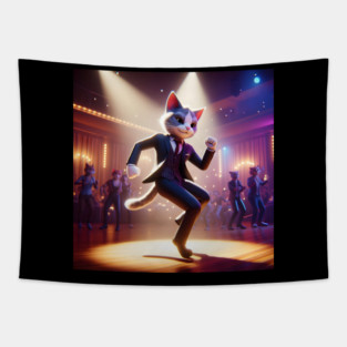 Meow Time! Dapper Cat Shows Off His Moves Tapestry