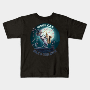 Cool cat sax & the city - jazz cat Kids T-Shirt