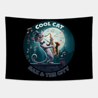 Cool cat sax & the city - jazz cat Tapestry