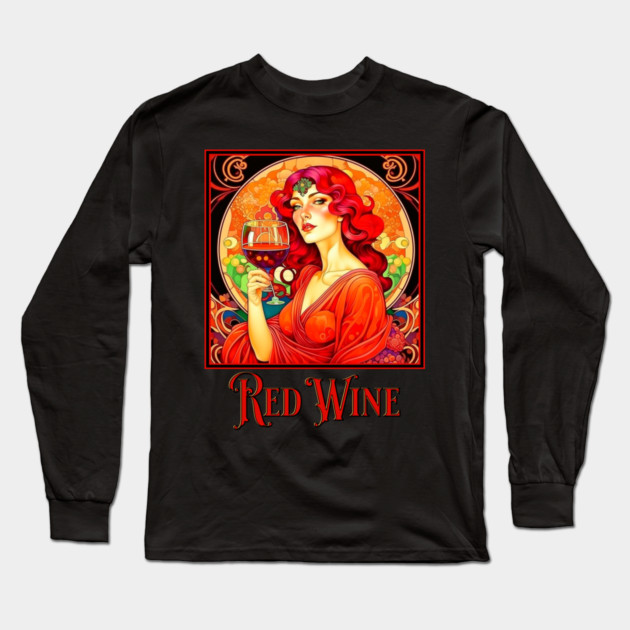 Art Nouveau Red Wine Long Sleeve T-Shirt by HolidayBug