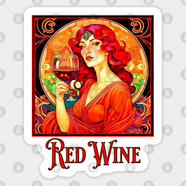 Art Nouveau Red Wine Sticker by HolidayBug
