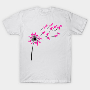 Dandelion Faith Hope Love Breast Cancer Awareness Flower T-shirt , October Ribbon Pink Design T-Shirt