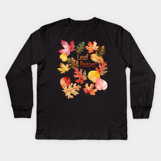 Watercolor Leaf Peeper Kids Long Sleeve T-Shirt by HolidayBug