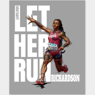 Let Her Run Sha'carri Richardson World Champion 2024 Paris Olympics Cartoon Posters and Art