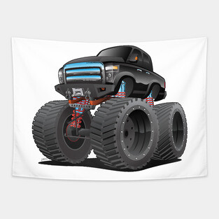 Monster Pickup Truck Cartoon Tapestry