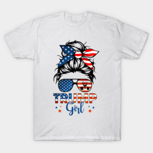 Trump Girl Messy Bun Bandana Sunglasses American Flag Trump 2024 Supporters Gifts T-Shirt