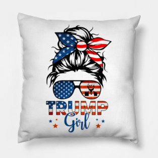 Trump Girl Messy Bun Bandana Sunglasses American Flag Trump 2024 Supporters Gifts Pillow