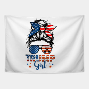 Trump Girl Messy Bun Bandana Sunglasses American Flag Trump 2024 Supporters Gifts Tapestry