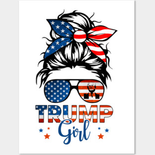 Trump Girl Messy Bun Bandana Sunglasses American Flag Trump 2024 Supporters Gifts Posters and Art