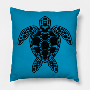 Green Sea Turtle Design - Black Pillow
