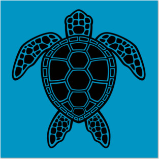 Green Sea Turtle Design - Black Posters and Art