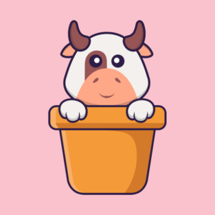 Cute kawaii cow in a pot. T-Shirt