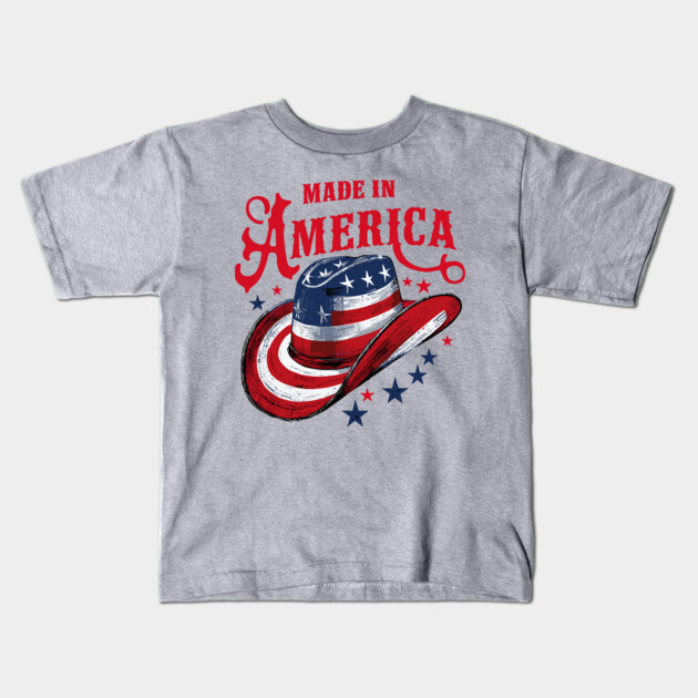 Made in America Patriotic Western Cowboy Hat Kids T-Shirt by Anticorporati