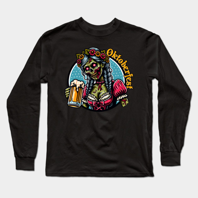 Oktoberfest Zombie Barmaid Long Sleeve T-Shirt by HolidayBug
