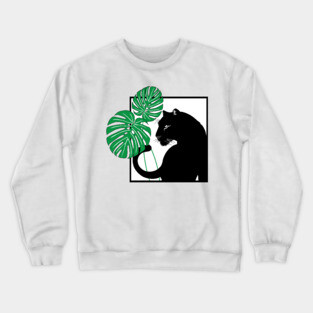 Panther and Monstera Plant Crewneck Sweatshirt