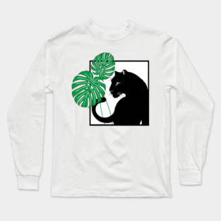 Panther and Monstera Plant Long Sleeve T-Shirt