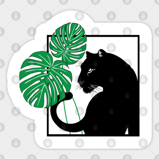 Panther and Monstera Plant Sticker by DickinsonDesign