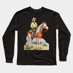 Vintage 70s Style Cowboy Illustration Long Sleeve T-Shirt