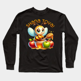 Cute Shana Tova Honey Bee with Apples Long Sleeve T-Shirt