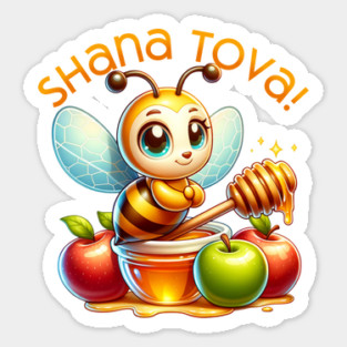 Cute Shana Tova Honey Bee with Apples Sticker