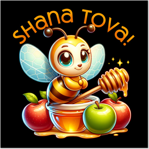 Cute Shana Tova Honey Bee with Apples Wall Art by HolidayBug