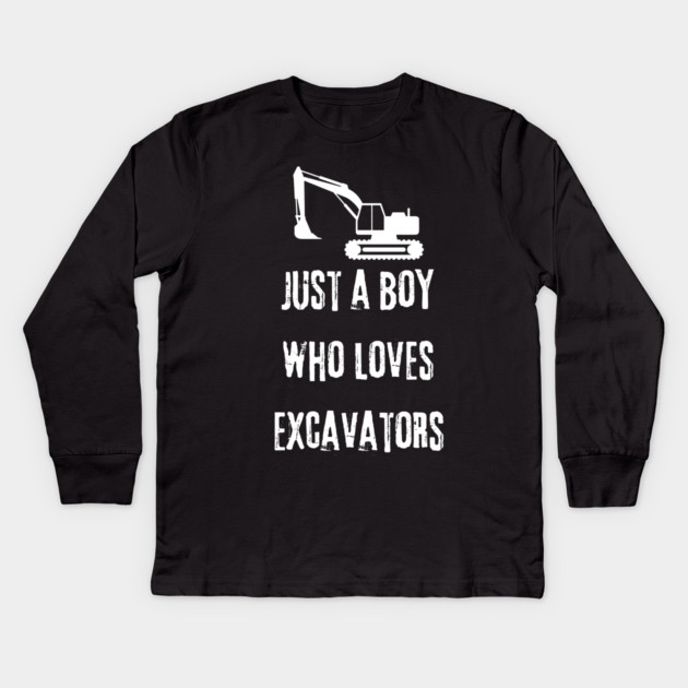 Just a boy who loves excavators Kids Long Sleeve T-Shirt by BlackMeme94