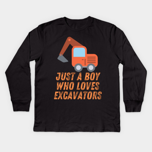 Just a boy who loves excavators Kids Long Sleeve T-Shirt by BlackMeme94