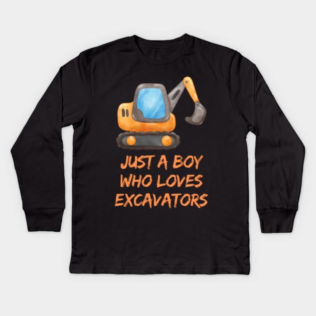 Just a boy who loves excavators Kids Long Sleeve T-Shirt by BlackMeme94