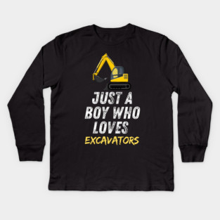 Just a boy who loves excavators Kids Long Sleeve T-Shirt