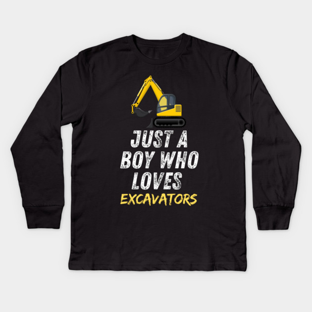 Just a boy who loves excavators Kids Long Sleeve T-Shirt by BlackMeme94