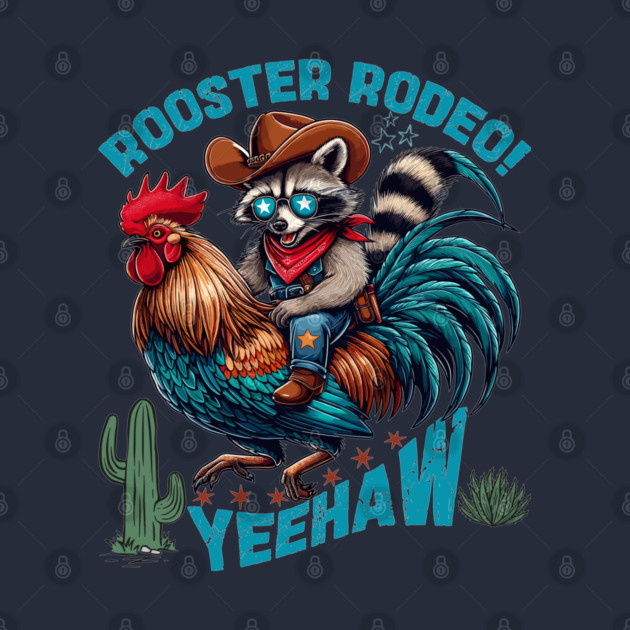 Funny Cowboy Raccoon Riding Rooster Rodeo Western by JessArty