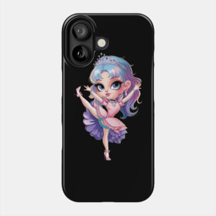 Anime princess with large eyes, purple hair, and ballet attire, wearing a tiara Phone Case
