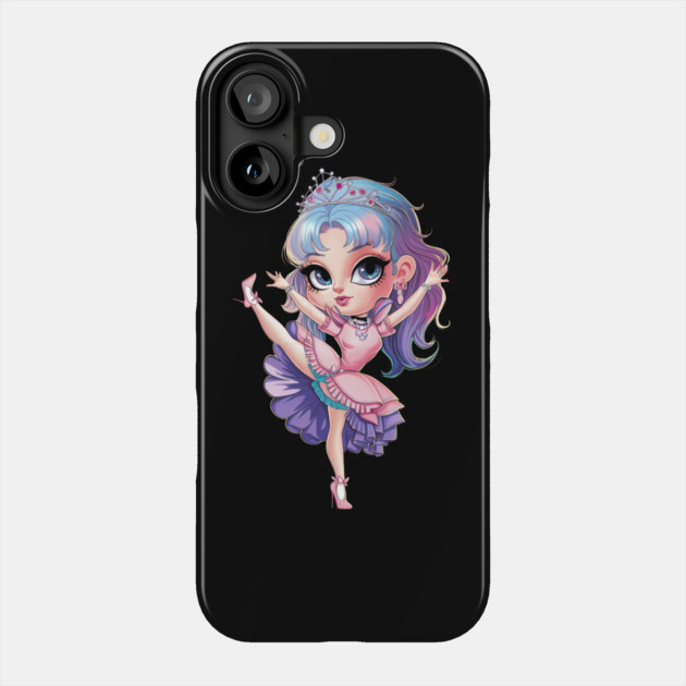 Anime princess with large eyes, purple hair, and ballet attire, wearing a tiara Phone Case by animegirlnft