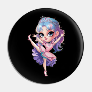 Anime princess with large eyes, purple hair, and ballet attire, wearing a tiara Pin