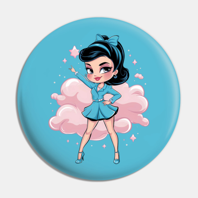 stylized cartoon  of Anime princess with large eyes, blue hair, and ballet attire, wearing a tiara Pin by animegirlnft