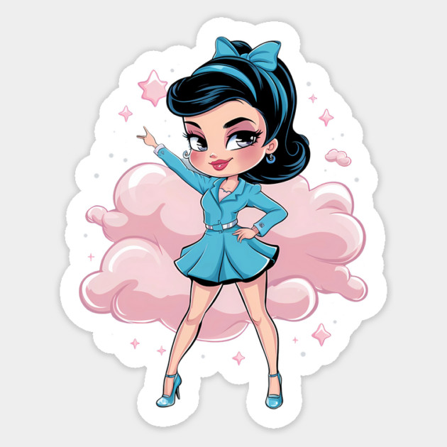 stylized cartoon  of Anime princess with large eyes, blue hair, and ballet attire, wearing a tiara Sticker by animegirlnft