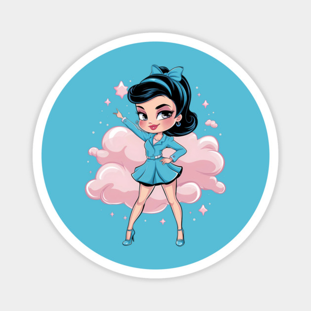 stylized cartoon  of Anime princess with large eyes, blue hair, and ballet attire, wearing a tiara Magnet by animegirlnft
