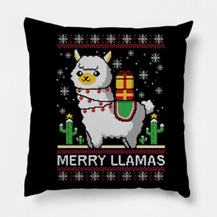 Merry llamas christmas ugly sweater Pillow