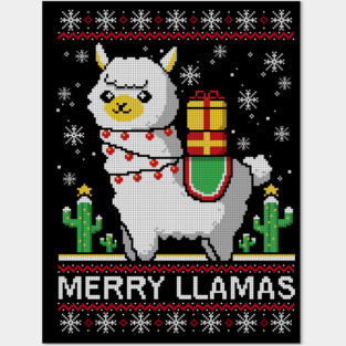 Merry llamas christmas ugly sweater Posters and Art
