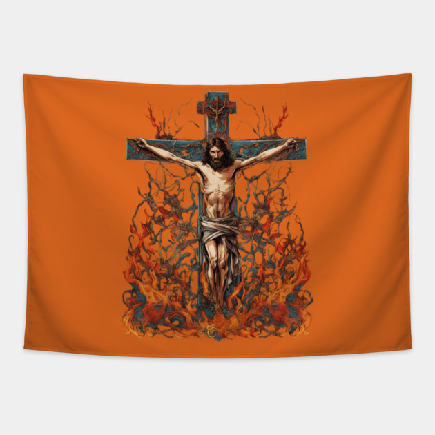 Jesus Christ  on Cross Tapestry by animegirlnft